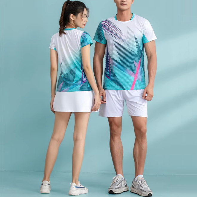 Women Men Badminton T Shirt and Short Skirt Couple Set