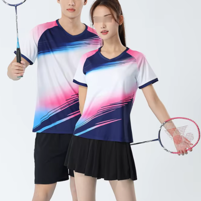 Polyester Unisex Badminton Tops Shirts Skirt Couple Set for Men and Women